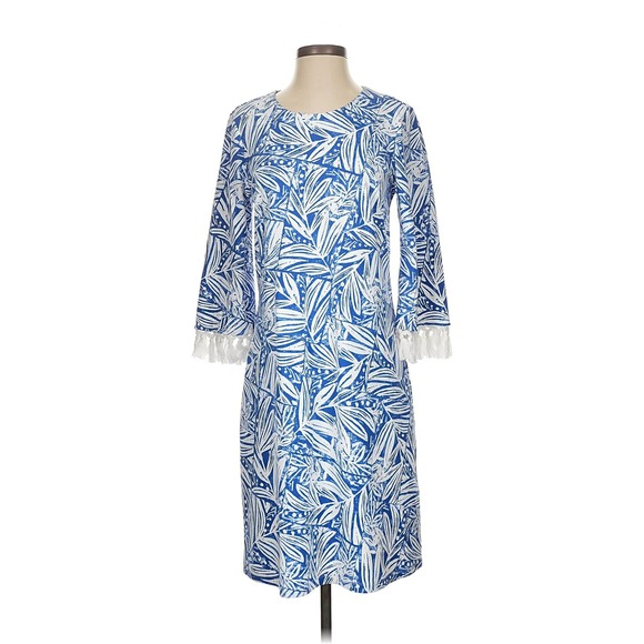 J McLaughlin Brenda Shift Dress Catalina Blue White Willow Bluff Tassel Small - Picture 2 of 15